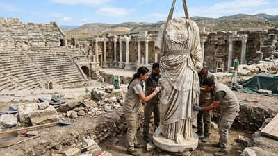 A nearly 2-metre-tall marble statue of the Greek goddess Athena discovered in Turkey