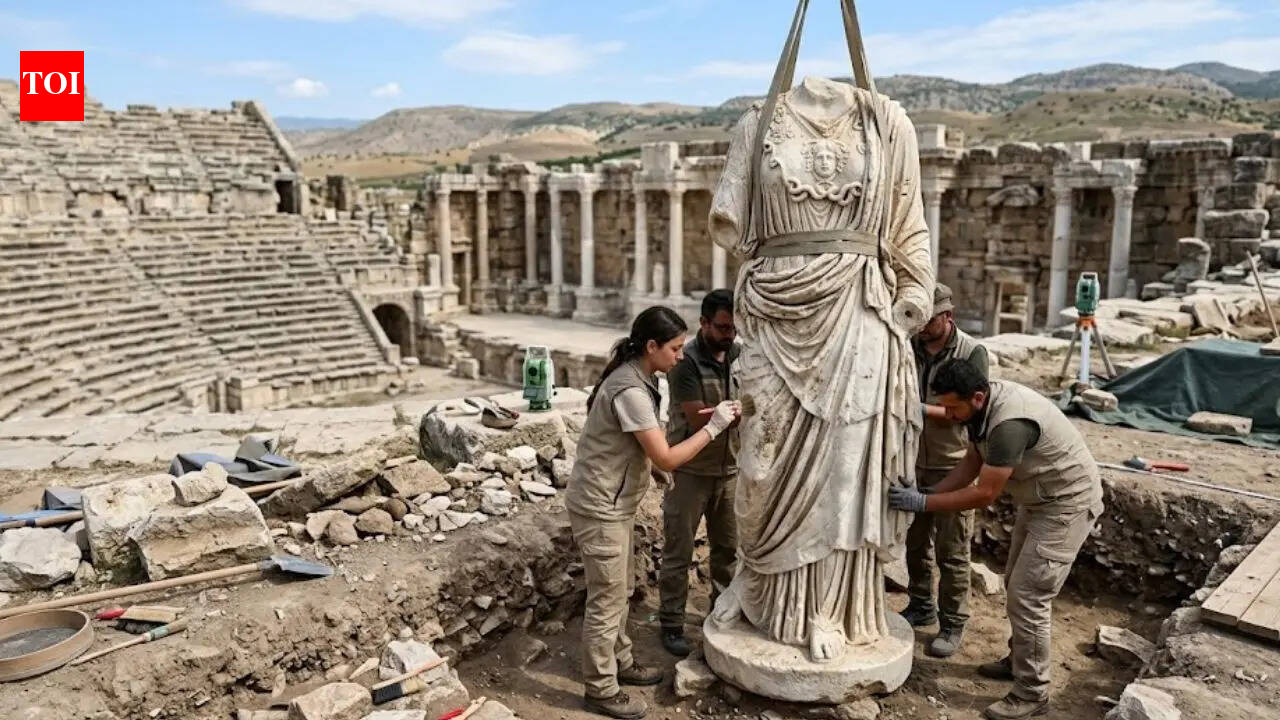 A nearly 2-metre-tall marble statue of the Greek goddess Athena discovered in Turkey