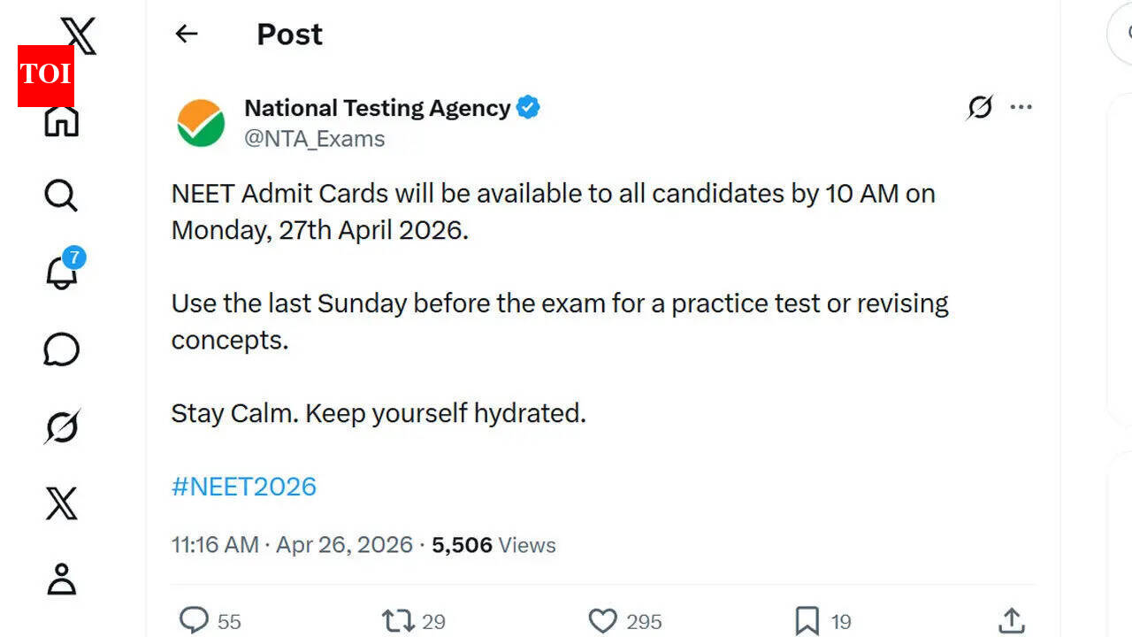 NEET admit card 2026 release deferred, NTA says hall tickets to be available on April 27