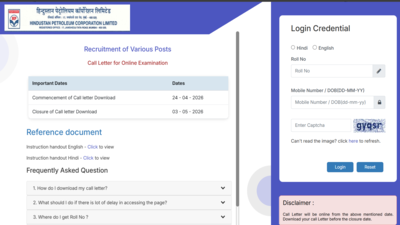 HPCL Officer admit card released at hindustanpetroleum.com: Direct link to download hall tickets here – The Times of India