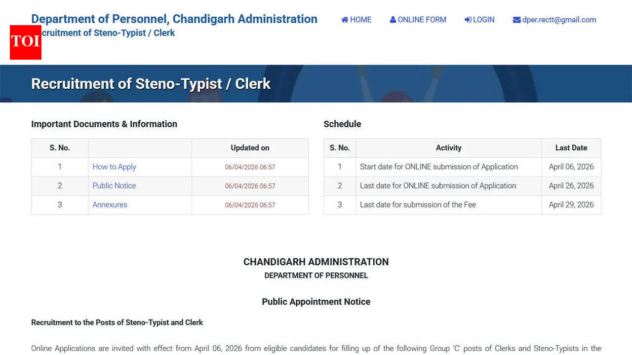 Chandigarh administration clerk recruitment 2026 last date today apply online for 257 posts: Direct link