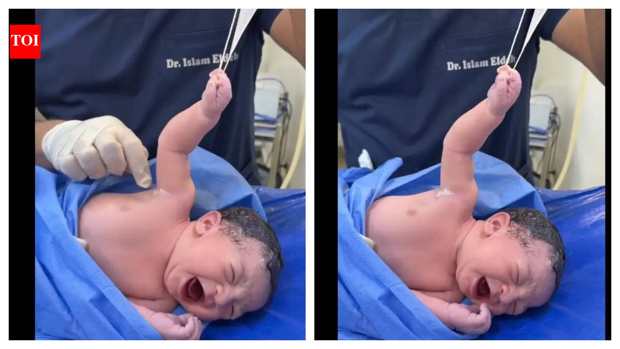 Viral Baby Video: Newborn baby's adorable grip on Doctor's glove captivates millions