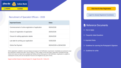 Indian Bank SO recruitment 2026: Registration for 350 posts ends tomorrow; direct link to apply here
