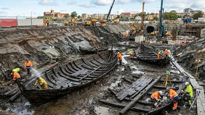 Buried beneath a Swedish city: Six centuries-old shipwrecks discovered during a railway project