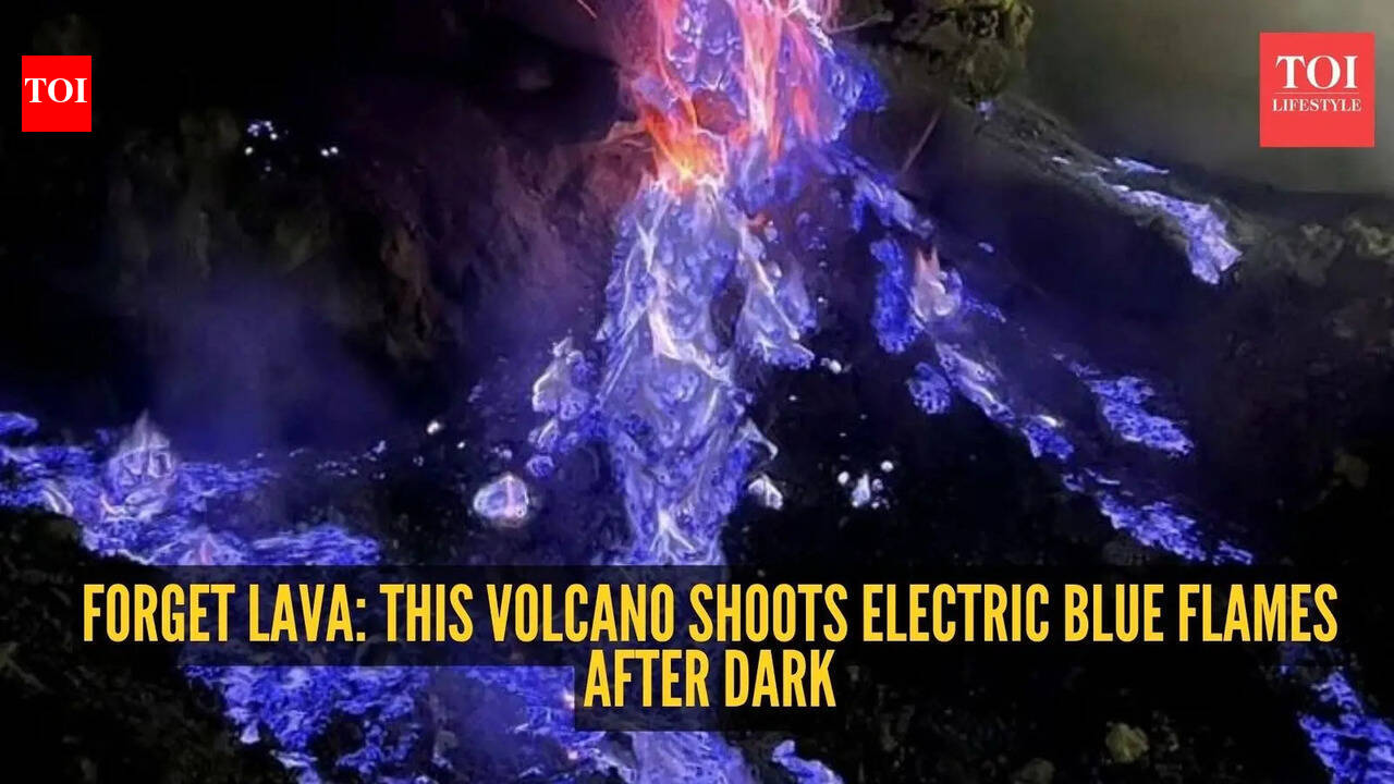 This volcano doesn't glow red - it turns electric blue at night and looks straight out of a sci-fi movie