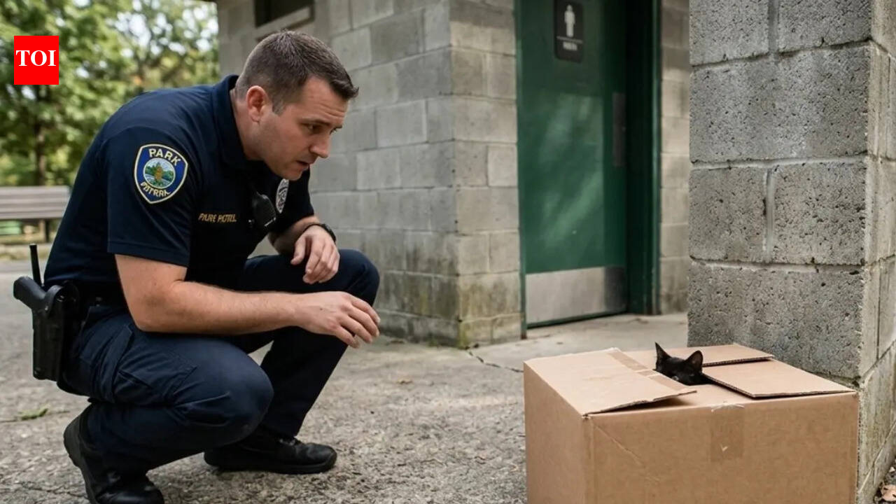 Officer notices strange movement in a cardboard box near public restroom and calls for help