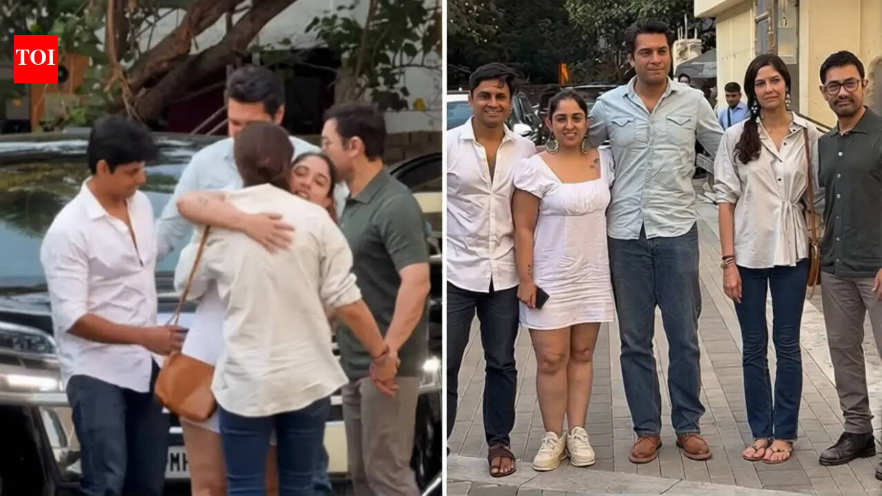 Aamir Khan’s daughter Ira Khan, Nupur Shikhare greet Gauri Spratt with warm hugs; Junaid Khan joins for a family picture