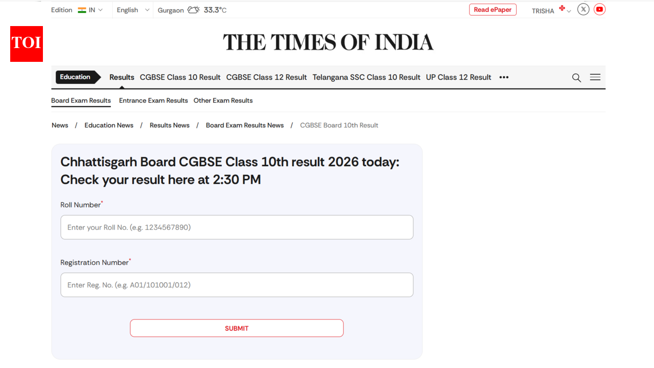 Chhattisgarh CGBSE Class 10th result 2026: How to download scorecards online from TOI portal? - The Times of India