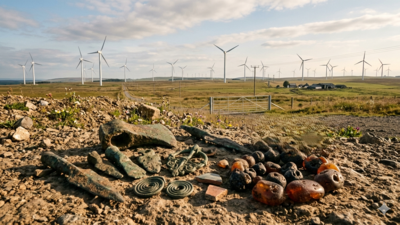Wind turbine workers struck a 3,000-year-old treasure and revealed a glittering hoard of Bronze Age jewellery