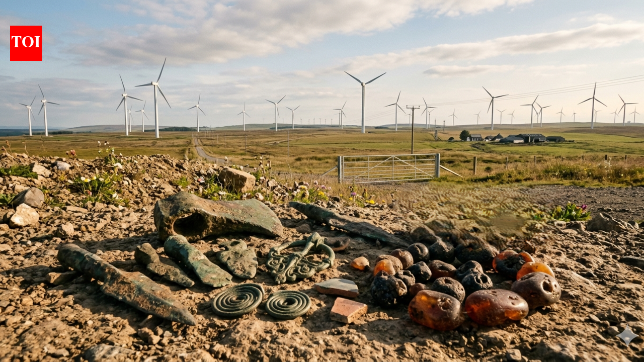 Wind turbine workers struck a 3,000-year-old treasure and revealed a glittering hoard of Bronze Age jewellery