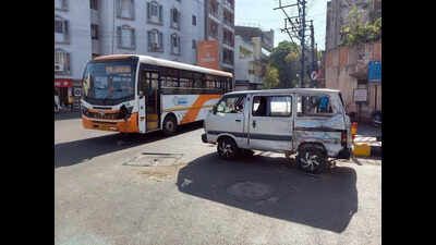 City bus hits school van, one student hurt