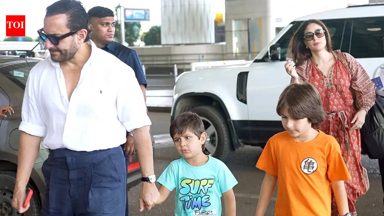 PICS: Kareena Kapoor and Saif Ali Khan’s airport look with Taimur, Jeh turns heads