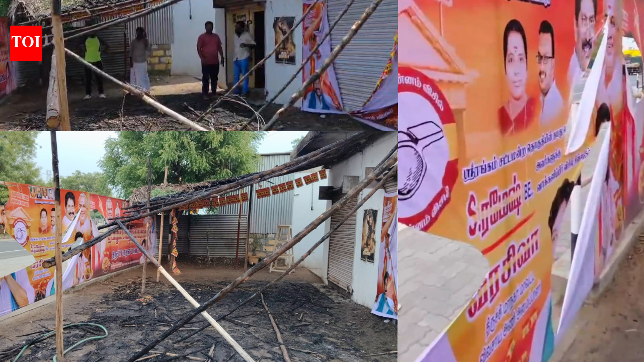 TVK office near Srirangam torched  by miscreants ahead of poll results