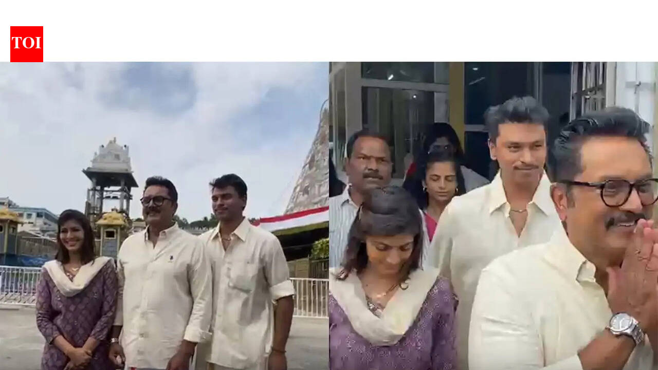 Varalaxmi Sarathkumar visits Tirumala Temple with father Sarathkumar, offers prayers