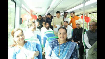 AC electric double-decker bus rolls out, Maharashtra deputy chief minister Eknath Shinde takes test trial