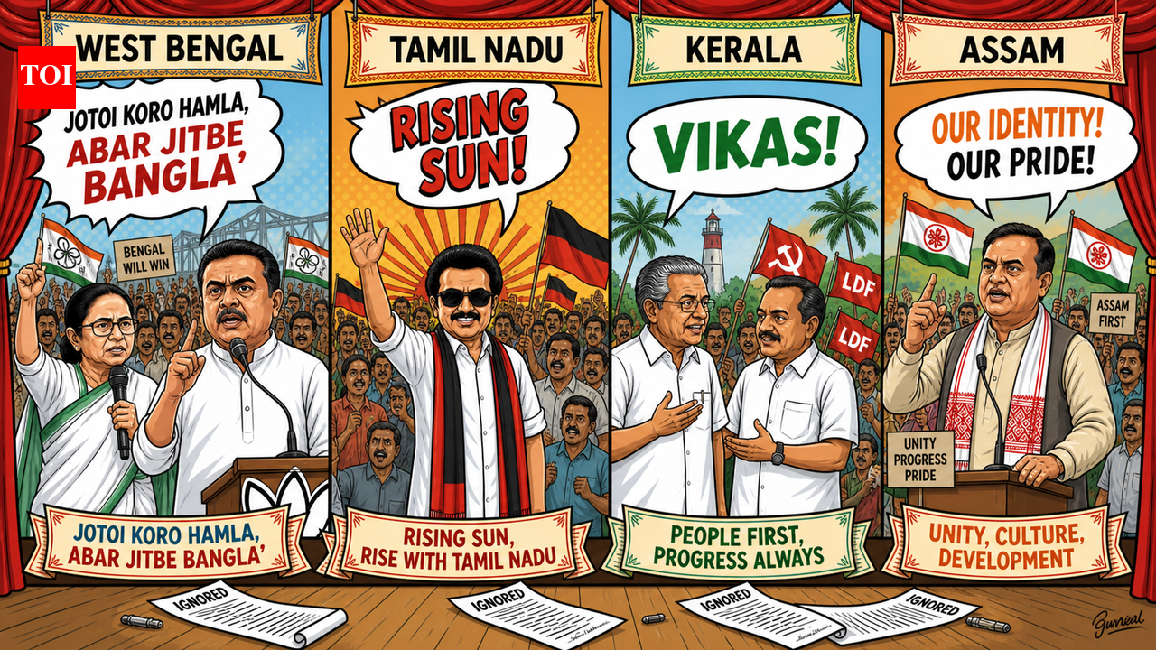 Chants of power: How slogans set the tone in Bengal, Tamil Nadu, Kerala, Assam elections