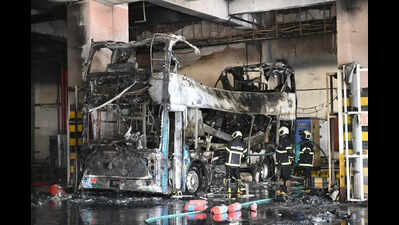 Electric AC double decker bus damaged in fire at Kurla depot in Mumbai