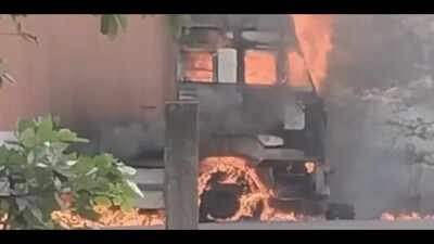 Two injured after container catches fire after touching 11,000-volt wire in Dumka