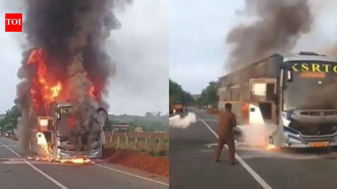 Driver’s quick reflexes save 17 lives as moving bus goes up in flames in Karnataka