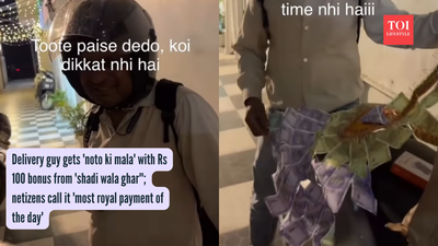 Delivery guy gets 'noto ki mala' with Rs 100 bonus from 'shadi wala ghar''; netizens call it 'most royal payment of the day'