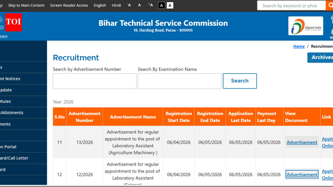 Bihar BTSC Lab Assistant recruitment 2026: Registration ends today for 1,091 posts; direct link to apply here