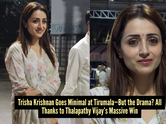 Trisha Krishnan celebrates her birthday in a handwoven ensemble at Tirumala, but the internet is busy connecting it to Thalapathy Vijay&rsquo;s victory wave