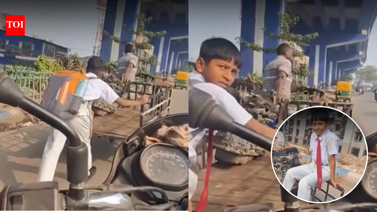 Young boy in school uniform helps father pull his cart in scorching heat: 4 things privileged kids should learn from him