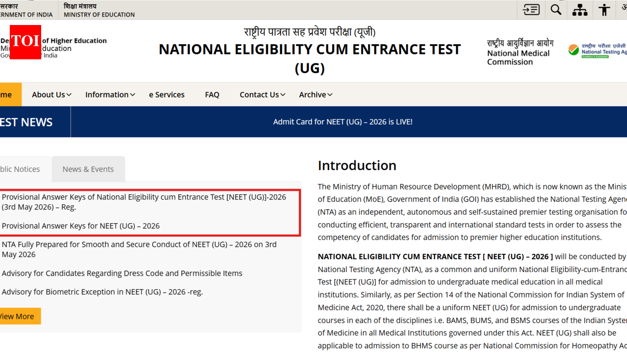 NTA NEET UG 2026 answer key released at neet.nta.nic.in: Check direct link, OMR sheet and objection details here