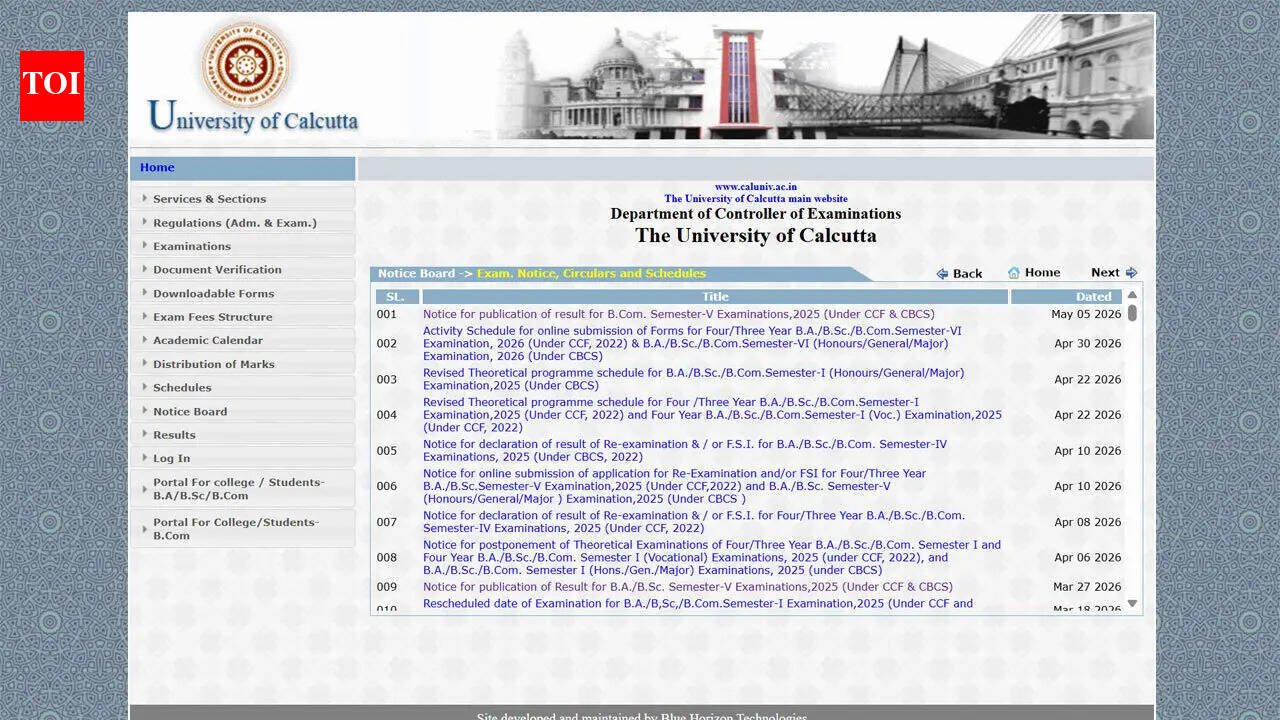 Calcutta University releases BCom Semester V examination 2025 results
