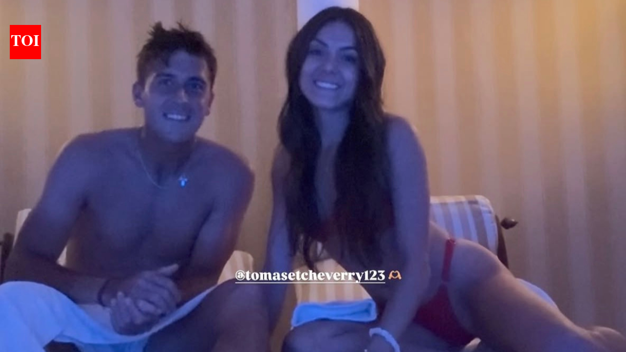 Novak Djokovic rival Tomas Martin Etcheverry girlfriend Belen Raimondi dons red bikini as couple enjoys romantic Rome getaway ahead of Italian Open