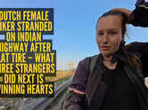 Dutch female biker stranded on Indian highway after flat tire &ndash; what three strangers did next is winning hearts