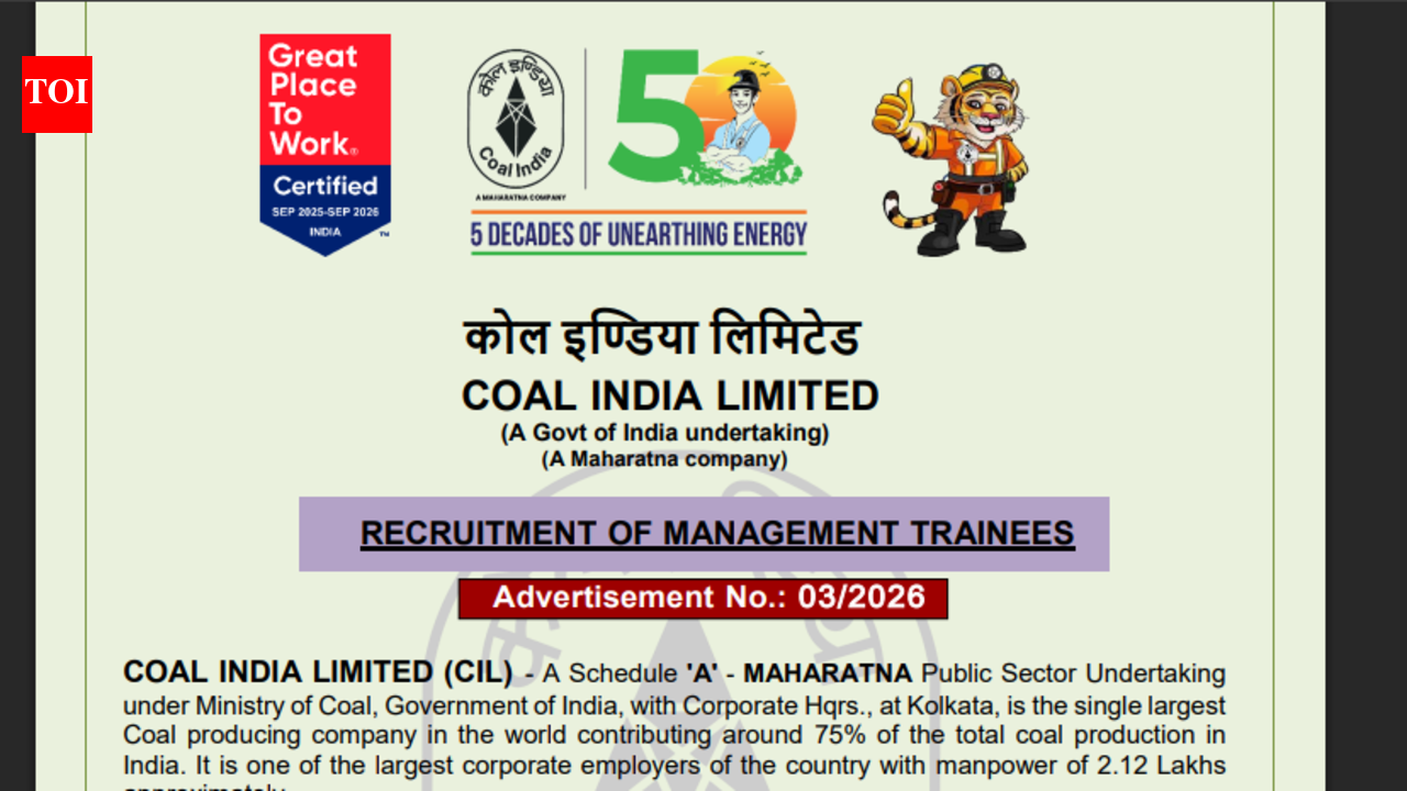 Coal India initiates 660 Management Trainee recruitment notice released: Applications open from May 12