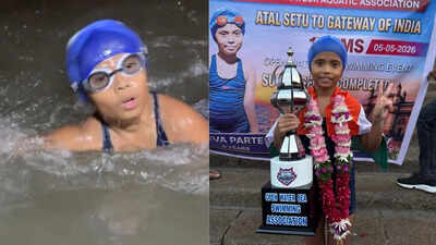 8-year-old Dombivli girl completes 17-km open sea swim from Atal Setu to gateway in 2 hour 52 minutes