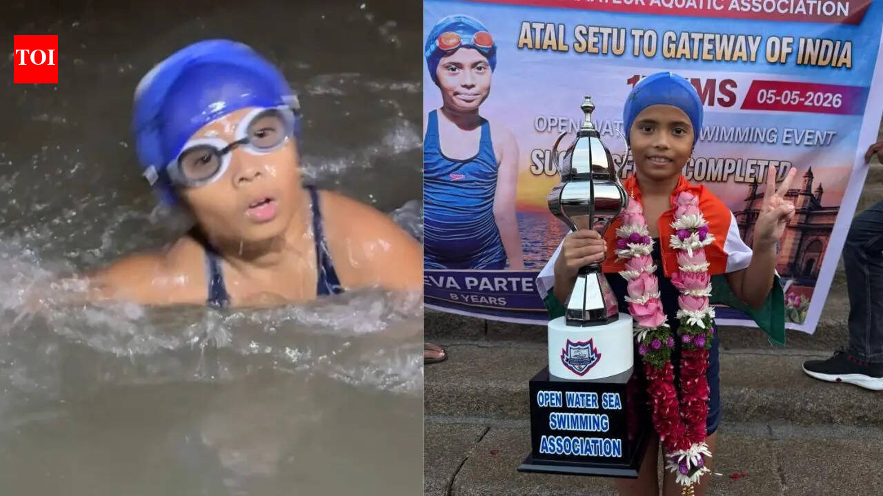 8-year-old Dombivli girl completes 17-km open sea swim from Atal Setu to gateway in 2 hour 52 minutes