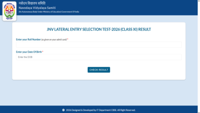 JNV Class 11 Lateral Entry Selection Test 2026 result released at navodaya.gov.in: Direct link to download scorecards here