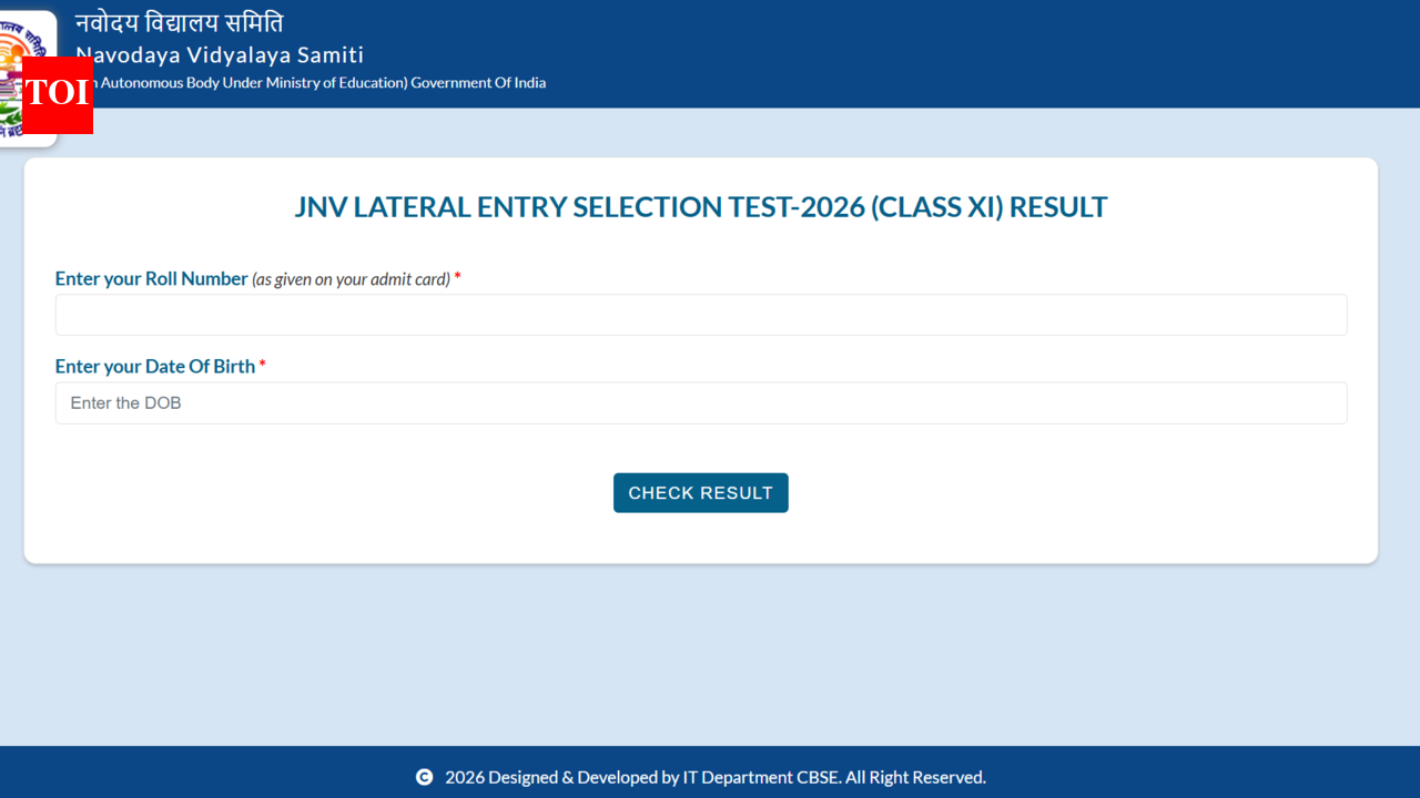 JNV Class 11 Lateral Entry Selection Test 2026 result released at navodaya.gov.in: Direct link to download scorecards here
