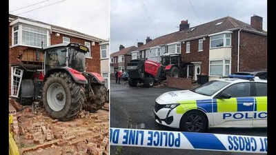 Two men arrested after stolen tractor crashes 'full throttle' into house in England