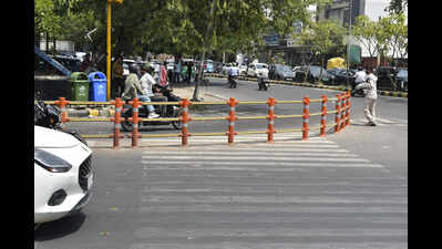 Barricades block access to zebra crossings in Jaipur