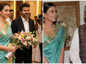 Trisha&rsquo;s blue saree at Vijay&rsquo;s swearing-in reminds fans of Aishwarya&rsquo;s iconic look with Vajpayee