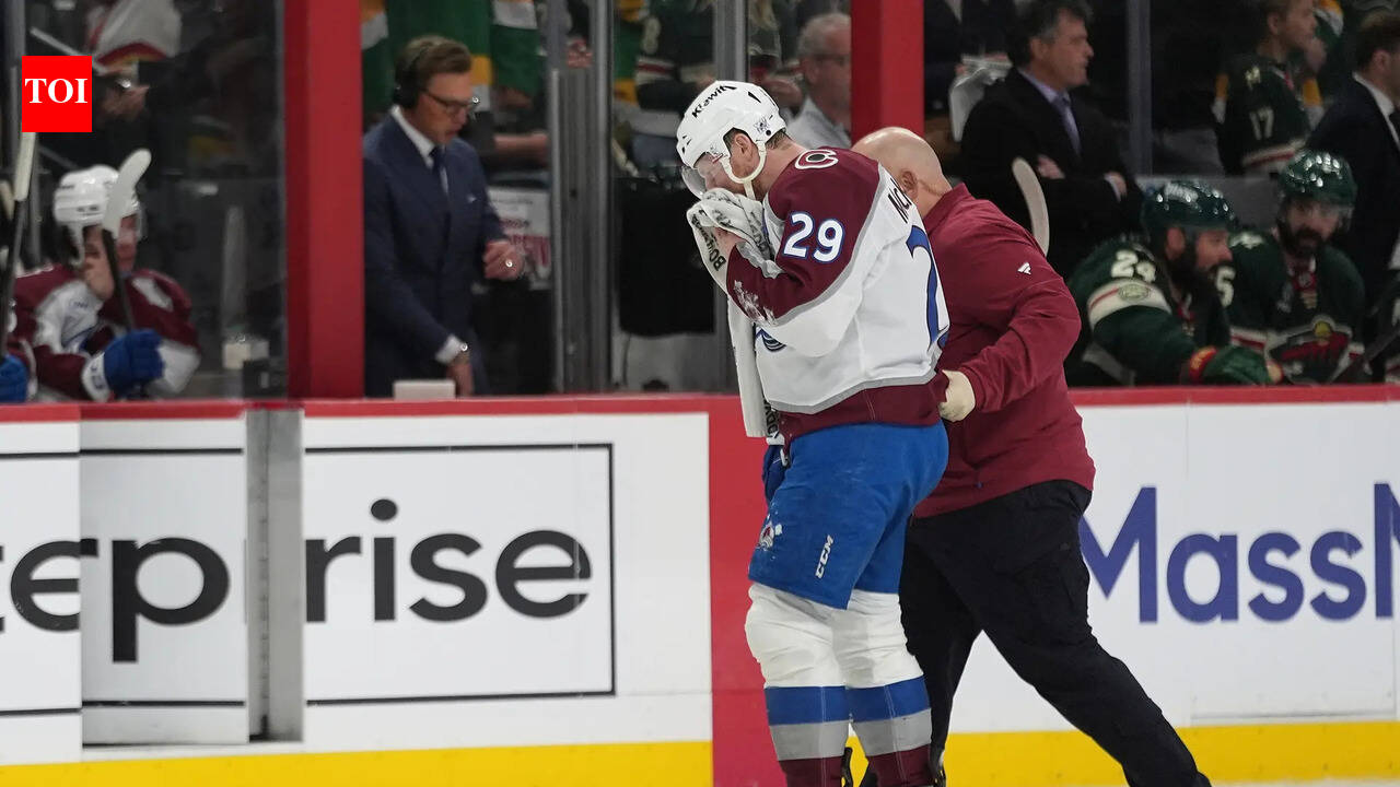Nathan MacKinnon suffers frightening bloody facial injury during Colorado Avalanche and Minnesota Wild NHL Game 4 playoff showdown