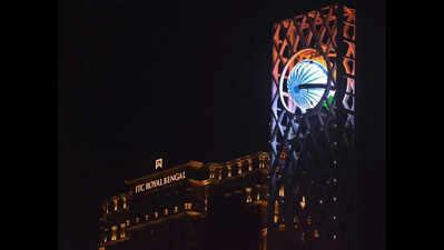 National Flag colours replace logo of Biswa Bangla at Milan Mela tower