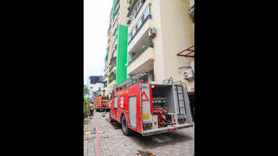 Indirapuram fire probe flags blocked driveway, poor upkeep of fire safety systems