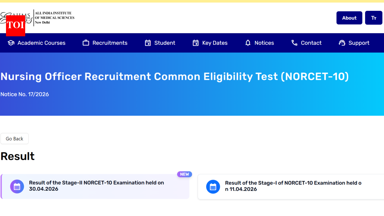 AIIMS NORCET 10 Stage 2 result 2026 released at aiimsexams.ac.in: Direct link to download here