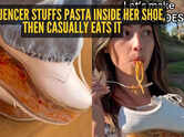 &lsquo;It stays warm from the natural heat of your feet&rsquo;: Influencer stuffs pasta inside her shoe, then casually eats it