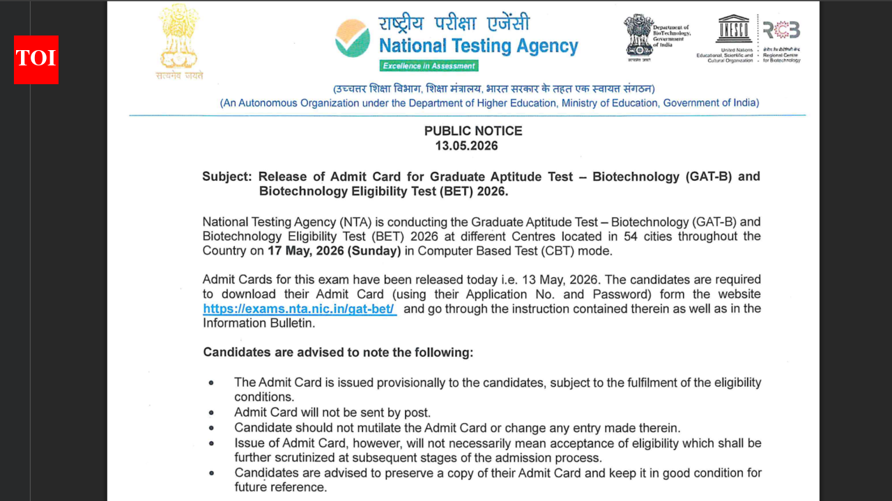 NTA releases GAT-B/ BET admit cards at exams.nta.nic.in: Direct link to download hall tickets here