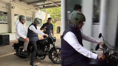  Maharashtra CM Devendra Fadnavis reaches Vidhan Bhavan on motorcycle