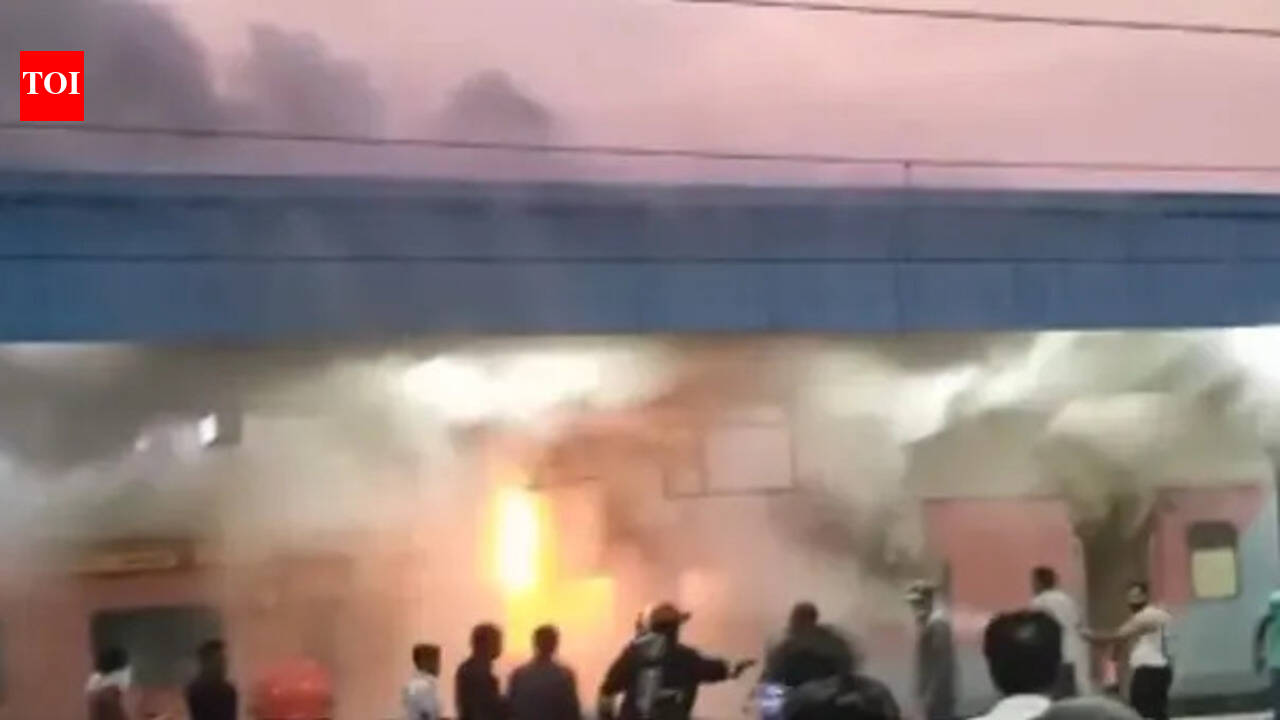Fire breaks out in empty coach of train at Hyderabad's Nampally station - watch