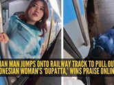Indian man jumps onto railway track to pull out Indonesian woman&rsquo;s &lsquo;dupatta,&rsquo; wins praise online