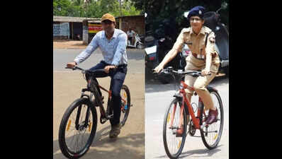 After PM Narendra Modi’s appeal to save fuel amid West Asia crisis, Raigad SP and Mhasala tehsildar ride to office on their bicycles