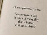 Chinese proverb of the day: &ldquo;Better to be a dog in times of tranquility than a human in times of chaos.&rdquo;